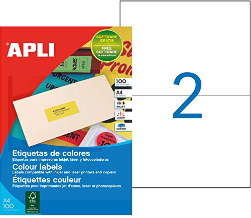 APLI 101742 Box von 200 Etiketten, A4 210 x 148,5 rot von APLI