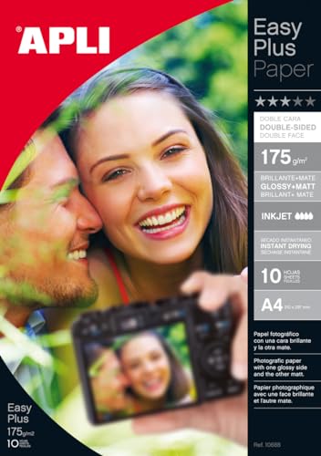 APLI 10688-Photobright Fotopapier, doppelseitig, glänzend + matt, A4, 10 Blatt, 175 g, geeignet für Inkjet-Drucker von APLI