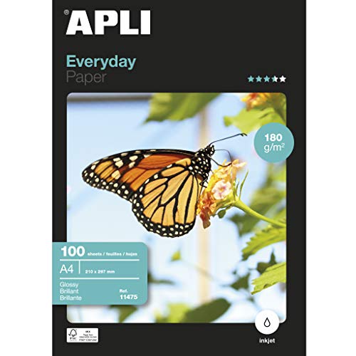 APLI 11475- Fotopapier mit Glanz, 100 Blätter, A4, 180g von APLI