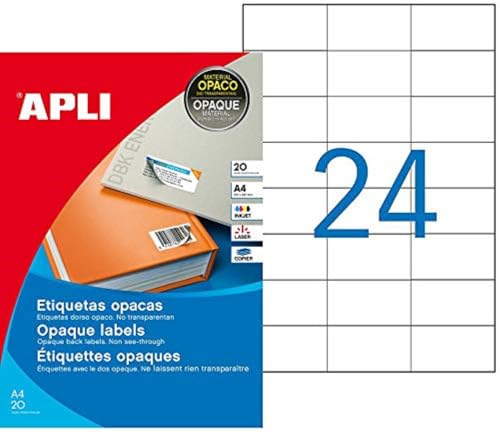 APLI 011708 20 Stück Etiketten undurchsichtig Ecken Rechte 70 x 37 mm weiß von APLI