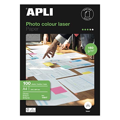 APLI 11817 Laserdrucker-Papier, glänzend, doppelseitig, 160 g/m², A4, 100 Blatt von APLI
