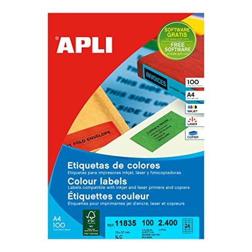 APLI 11835 Permanente blaue Etiketten, 70,0 x 37,0 mm, 100 Blatt von APLI