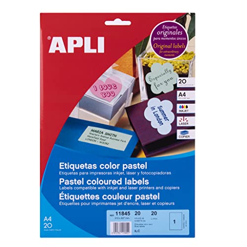 APLI 011845 20 Stück Etiketten Multi Gebrauch 210 x 297 mm blau pastell von APLI