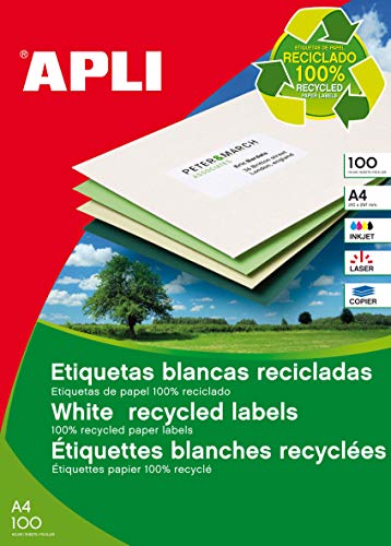APLI 12063 – Recycling-Etiketten, weiß, 105,0 x 29,0 mm, 100 Blatt von APLI