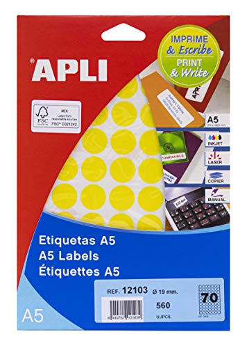 APLI 12103 – A5 Etiketten gelb Ø 19 mm 8 Blatt von APLI