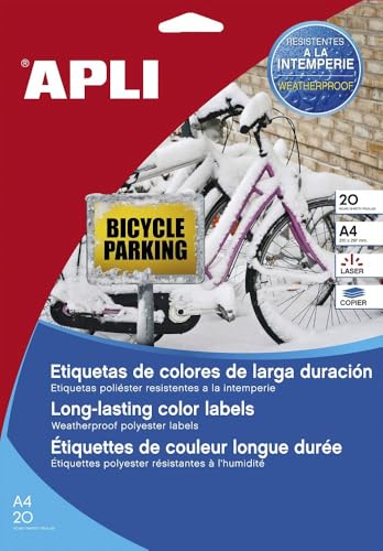 APLI 12877 - Gelbe wetterfeste Etiketten 210,0 x 297,0 mm 20 Blatt von APLI