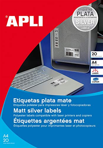 APLI 12974 Etiketten, silberfarben, 210,0 x 297,0 mm, 100 Blatt von APLI