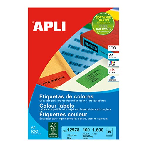 APLI 12978 - Dauerhaft rot Etiketten 105,0 x 37,0 mm 100 Blätter von APLI