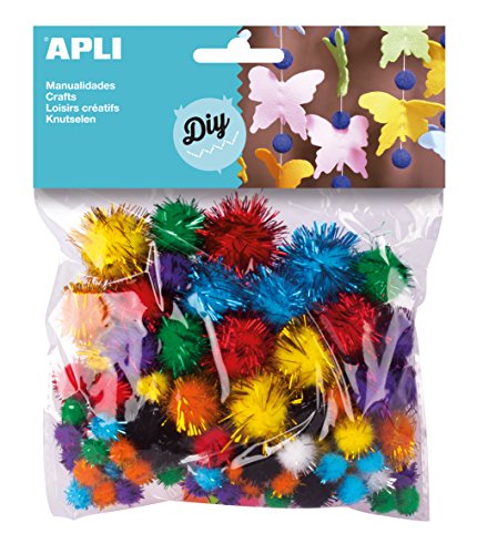 APLI 13062 Kids Glitzer Pom Poms – verschiedene Farben (78 Stück) von APLI Kids
