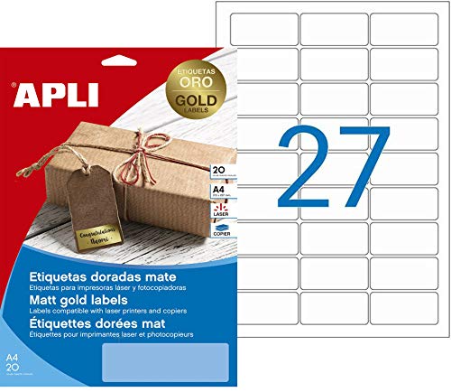 APLI Bedruckbare Etiketten, goldfarben, 63,5 x 29,6 cm, wetterfest, Polyester, 20 Stück APLI Bedruckbare Etiketten, goldfarben, 63,5 x 29,6 cm, wetterfest, Polyester, 20 Stück von APLI