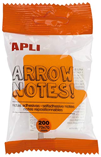 APLI 16276 - Haftnotizen Pfeil 70 x 70 mm Block mit 200 Blatt 4 verschiedene fluoreszierende Farben von APLI