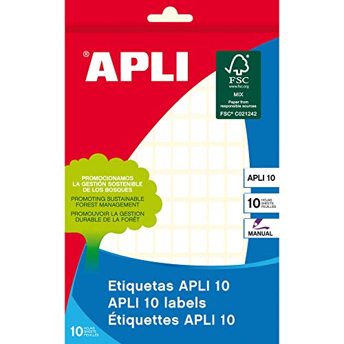 APLI 1632 APLI 10 Permanent-Etiketten, 8 x 12 mm, 10 Blatt (1200 Etiketten) von APLI