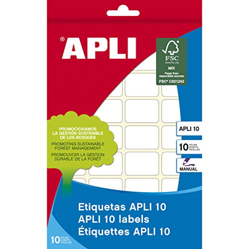 APLI 1634 APLI 10 selbstklebende Etiketten, permanent, weiß, 10 x 16 mm, 10 Blatt (810 Etiketten) von APLI