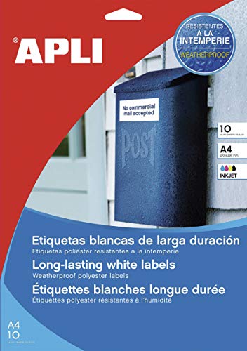 APLI 10 Etiketten 63,5 x 33,9 mm weiß für Tintenstrahldrucker 016683 von APLI