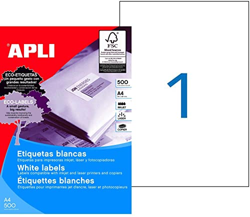 APLI 1788 Box 500 Blätter Etiketten polyvalent 210 x 297 mm, weiß APLI 1788 Box 500 Blätter Etiketten polyvalent 210 x 297 mm, weiß von APLI