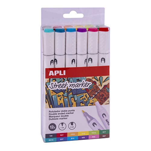 APLI 18432 Street Marker mit doppelter Spitze, 1 mm rund, 6 mm abgeschrägt, 12 Stück, verschiedene Farben von APLI