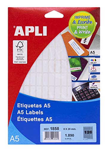 APLI 1858 - Etiketten A5 weiß 8,0 x 20,0 mm 15 Blatt von APLI