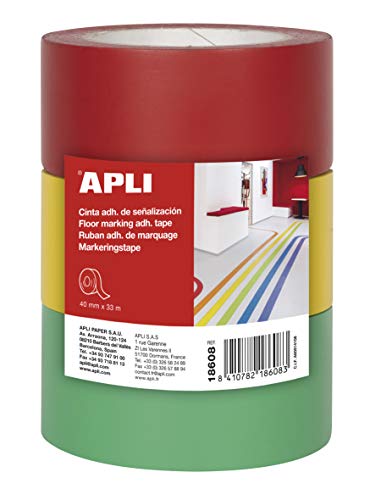 APLI 18608 Klebeband, PVC, rot, gelb, grün, 40 mm x 33 m, 160 μm, 3 Stück von APLI
