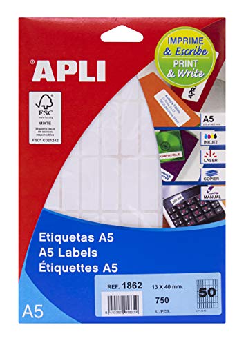 APLI 1862 - Etiketten A5 weiß 13,0 x 40,0 mm 15 Blatt APLI 1862 - Etiketten A5 weiß 13,0 x 40,0 mm 15 Blatt von APLI