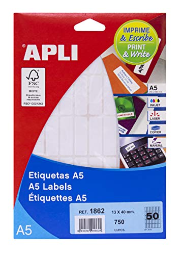APLI 1862 - Etiketten A5 weiß 13,0 x 40,0 mm 15 Blatt von APLI