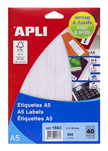 APLI 1863 - Etiketten A5 weiß 13,0 x 50,0 mm 15 Blatt von APLI