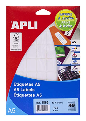 APLI 1865 - Etiketten A5, weiß, 19,0 x 27,0 mm, 15 Blatt APLI 1865 - Etiketten A5, weiß, 19,0 x 27,0 mm, 15 Blatt von APLI