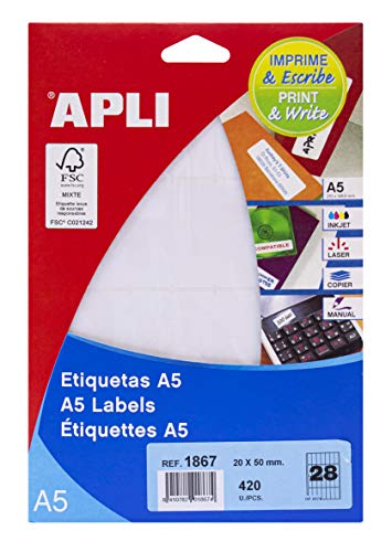 APLI 1867 - Etiketten A5, weiß, 20,0 x 50,0 mm, 15 Blatt APLI 1867 - Etiketten A5, weiß, 20,0 x 50,0 mm, 15 Blatt von APLI
