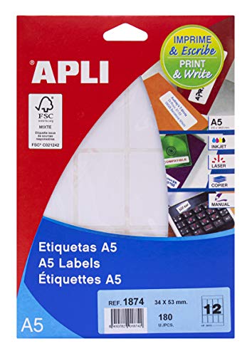 APLI 1874 - Etiketten A5 weiß 34,0 x 53,0 mm 15 Blatt APLI 1874 - Etiketten A5 weiß 34,0 x 53,0 mm 15 Blatt von APLI