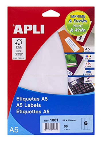 APLI 71y18 Etiketten weiß bedruckbar 49 x 100 mm weiß von APLI