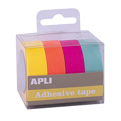 APLI - 18817 - Pack dekorative Klebebänder - Papier Typ WASHI TAPE - Fluorfarben - 4 Rollen - 15 mm x 15 m von APLI