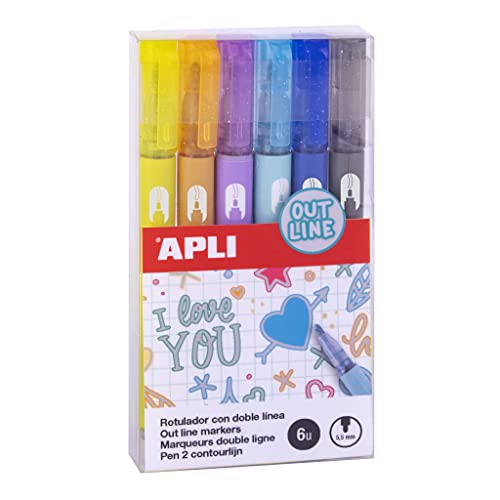 APLI 18931-6 Stück Out Line Doppel-Linien-Marker, Metallic-Innenseite und Farbrand APLI 18931-6 Stück Out Line Doppel-Linien-Marker, Metallic-Innenseite und Farbrand von APLI