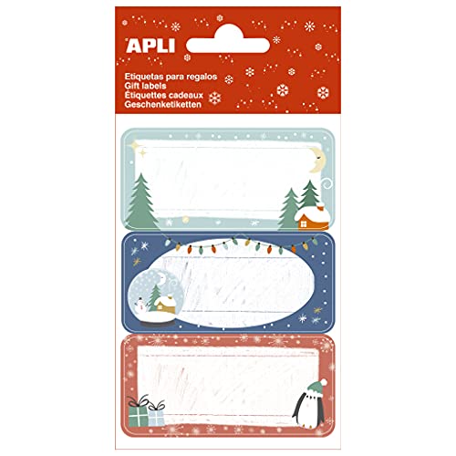 APLI 19023 Weihnachts-Etiketten zum Dekorieren von Geschenken – Häuschen – 3 Bögen 9 Stück von APLI