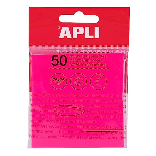 APLI 19570 Haftnotizen, transparent, 75 x 75 mm, Farbe: Rosa, 50 transparente Blätter, wasserfest, ideal für Studenten und Lehrer. APLI 19570 Haftnotizen, transparent, 75 x 75 mm, Farbe: Rosa, 50 transparente Blätter, wasserfest, ideal für Studenten und Lehrer. von APLI