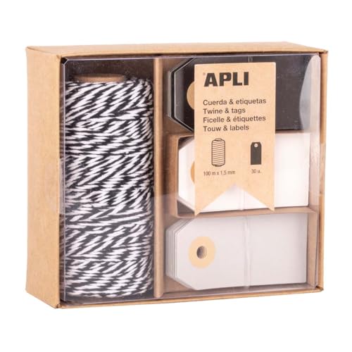 APLI 19844 Geschenkbox: schwarze und weiße Schnur mit Etiketten in 3 verschiedenen Farben, Set aus Baumwollspule mit 30 Geschenkanhängern APLI 19844 Geschenkbox: schwarze und weiße Schnur mit Etiketten in 3 verschiedenen Farben, Set aus Baumwollspule mit 30 Geschenkanhängern von APLI