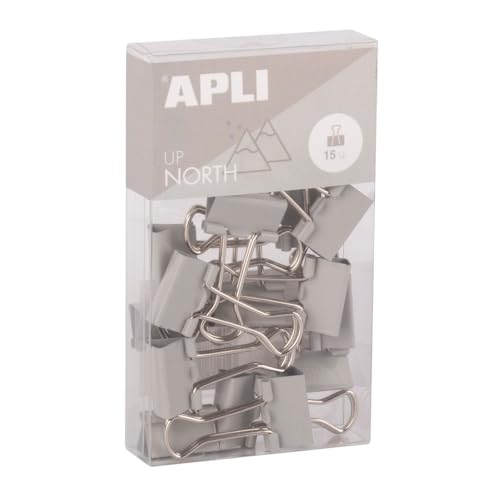 APLI 19982 - Klappklammern aus gehärtetem Stahl, 19 mm, 15 Stück, Grau, minimalistisches Design, moderne Organisation, Schreibtischzubehör von APLI