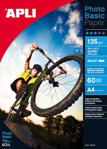 Apli Beutel mit 60 Blatt, glänzendes Papier, 135g, Größe A4 Apli Beutel mit 60 Blatt, glänzendes Papier, 135g, Größe A4 von APLI