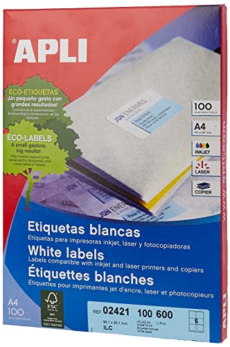 APLI 707611 - Pack 100 weiβe Etiketten für Drucker 99.1X93.1 von APLI