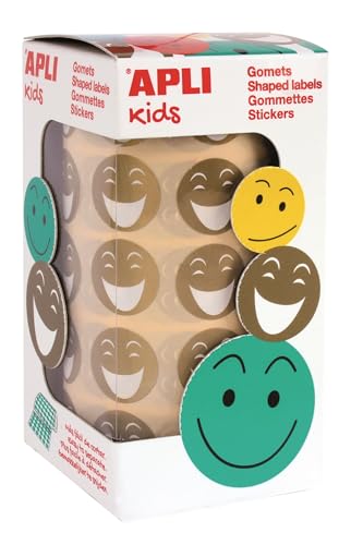 APLI 935959 Rolle 900 Runde Gomets Smile, 30 Blatt bohren, gelb von APLI Kids