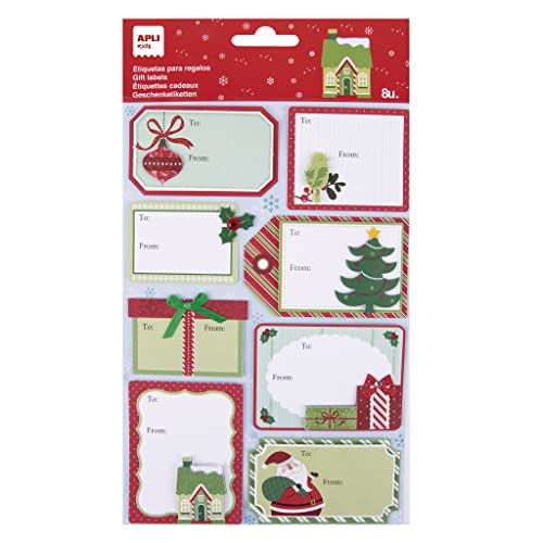 APLI Kids 19270 Geschenk-Etiketten für Weihnachten, Modell ADORNOS, inkl. 8 Etiketten zum Dekorieren von Geschenken von APLI