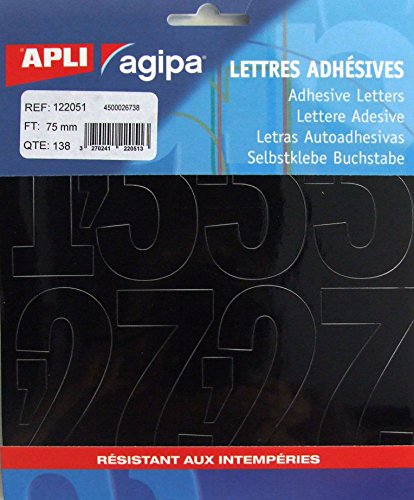 Agipa 122051 Zahlen selbstklebend 75 mm 138 Stück schwarz von APLI
