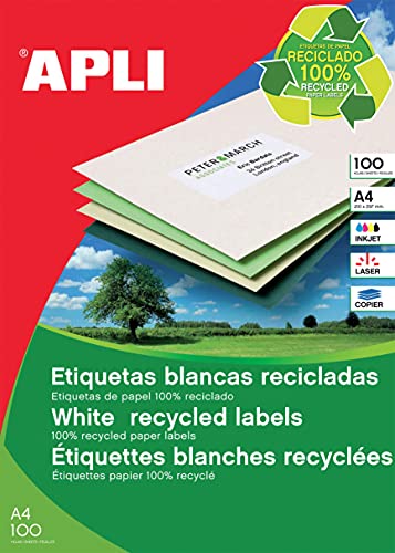 Apli 12065 Etiketten, weiß, recycelt, 105 Stück 100 hojas weiß von APLI