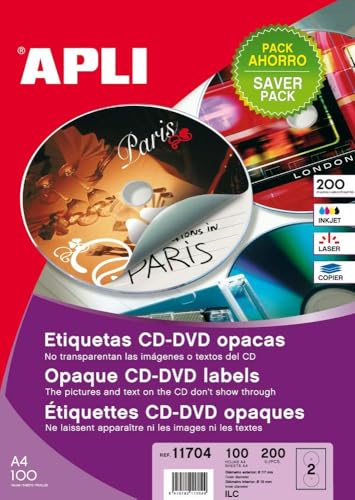 Apli - 200 Stück klassische CD/DVD-Etiketten Full Cover 117/18 Apli - 200 Stück klassische CD/DVD-Etiketten Full Cover 117/18 von APLI