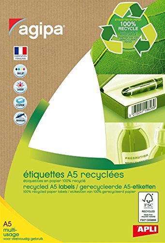 Apli A101251 Etiketten 100% recycelt, Ffgc A5, 64 x 133 cm, 30 Stück von APLI