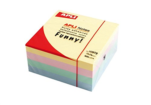 Apli – Cube Block Haftnotizen 75 x 75 mm 400 Blatt gelb pink grün und blau pastell von APLI