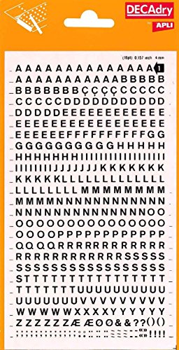 Buchstaben und Zahlen übertragbar, schwarz. Buchstaben 4 mm Schwarz von APLI