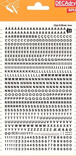APLI DD59F - Buchstaben und Zahlen übertragbar, schwarz. Buchstaben und Ziffern 3 mm Schwarz von APLI