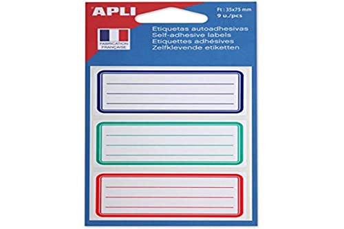 Schuletiketten, 35mm x 75mm, Blauer/Roter/Grüner Rahmen und Linien, Beutel mit 9 Schuletiketten, 35mm x 75mm, Blauer/Roter/Grüner Rahmen und Linien, Beutel mit 9 von APLI