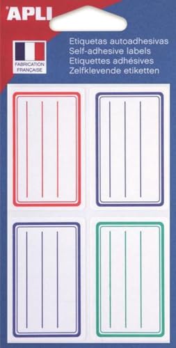 Schuletiketten, 36mm x 56mm, Blauer/Roter/Grüner Rahmen und Linien, Beutel mit 24 Schuletiketten, 36mm x 56mm, Blauer/Roter/Grüner Rahmen und Linien, Beutel mit 24 von APLI