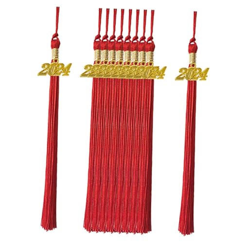 APLVFFZH 10x Graduation Hut Quasten Zeremonien Zubehör Geschenk Dekoration mit 2024 Gold Charme, Rot APLVFFZH 10x Graduation Hut Quasten Zeremonien Zubehör Geschenk Dekoration mit 2024 Gold Charme, Rot von APLVFFZH