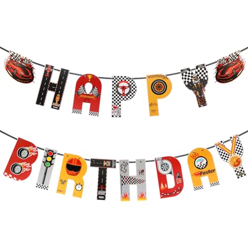 2 Stück Rennwagen-Geburtstagsparty-Dekorationen, Rennwagen-Thema, Happy Birthday-Banner, Rennwagen, Party-Dekor-Set für Rennen, Geburtstage, Partys, Zubehör, Foto-Requisiten, Wanddekoration 2 Stück Rennwagen-Geburtstagsparty-Dekorationen, Rennwagen-Thema, Happy Birthday-Banner, Rennwagen, Party-Dekor-Set für Rennen, Geburtstage, Partys, Zubehör, Foto-Requisiten, Wanddekoration von APLZGMG